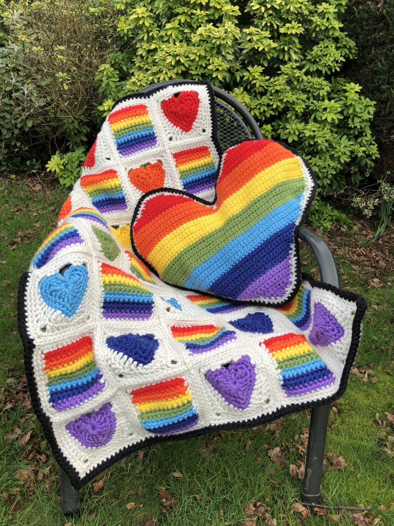 heart full of rainbows cushion and blanket