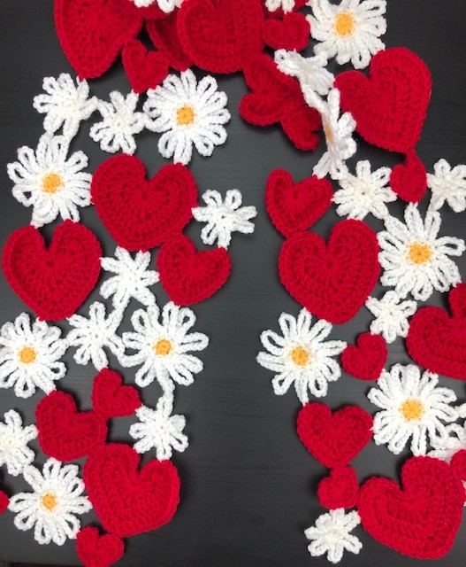 hearts and flowers scarf